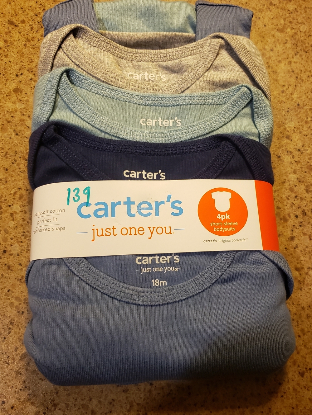 Carter's 4-Pack Short-Sleeve Bodysuits in Light Blue, Navy & Gray